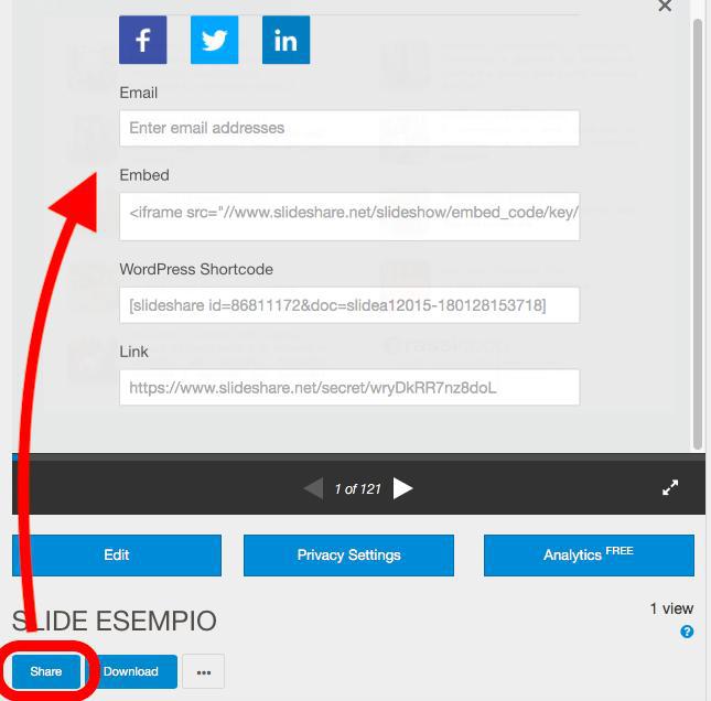 Slideshare condividere slide-Opzioni share