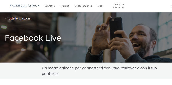 Il sito web di facebbok sito facebook live